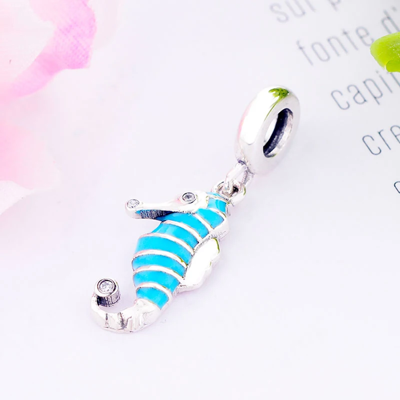 925 пробы светильник морской лошади из серебра с голубым огненным лаком