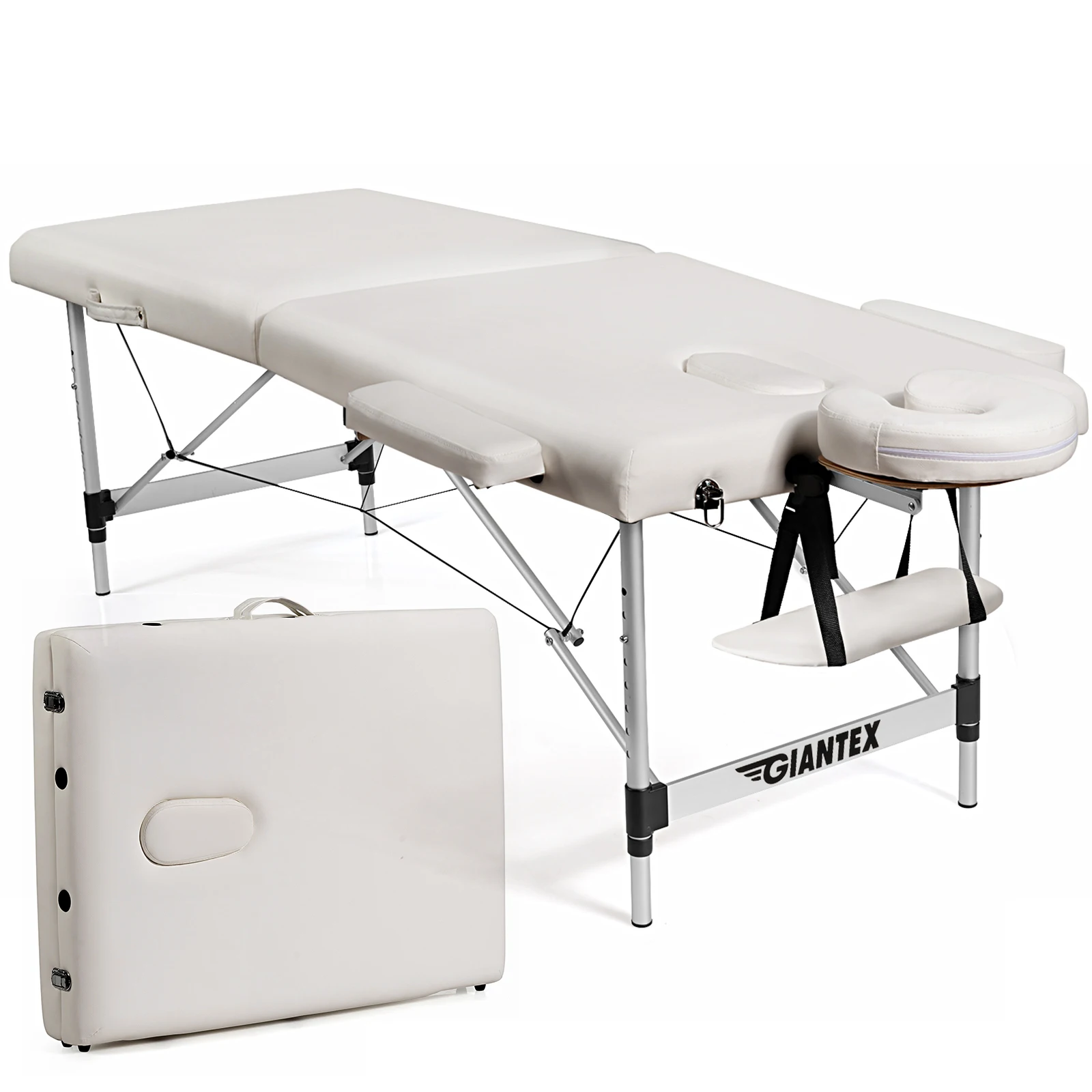 84''L Portable Massage Table Adjustable Facial Salon Spa Bed w/ Carry Case White/Black