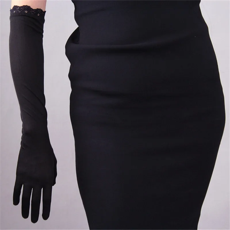 Natural Silk 50cm Long Gloves Elastic Silkworm Sunscreen Section Lace Black Touchscreen Women's WZS03 | Аксессуары для одежды