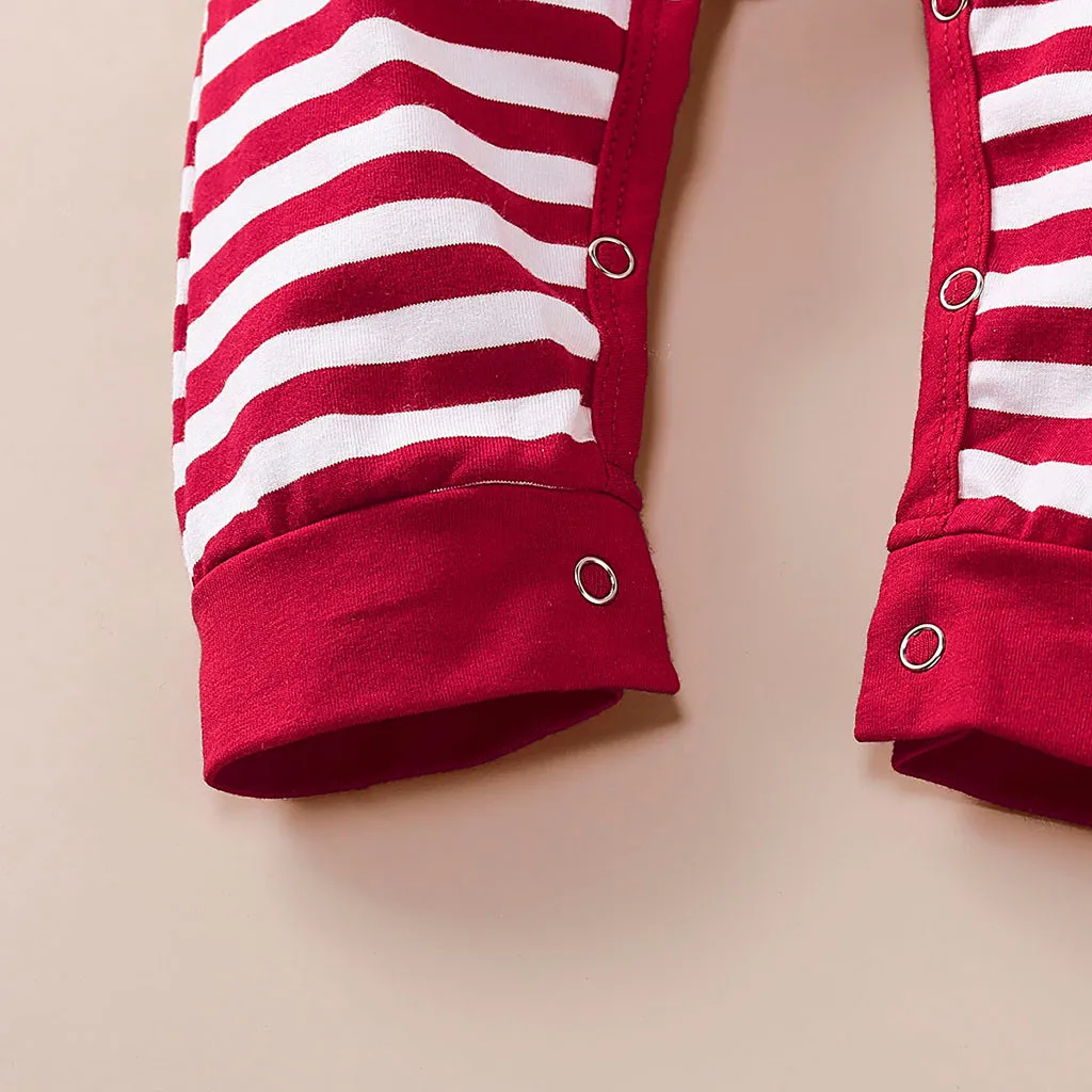 Рождественская одежда для маленьких мальчиков и девочек Комбинезон в полоску с