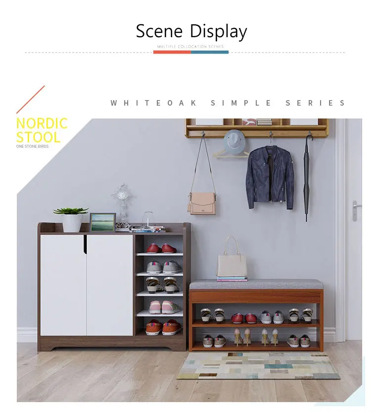 Nordic Creative Entrance Shoe Bench Storage Stool Multi-function Double-layer Shoe Rack Living Room Sofa Stool