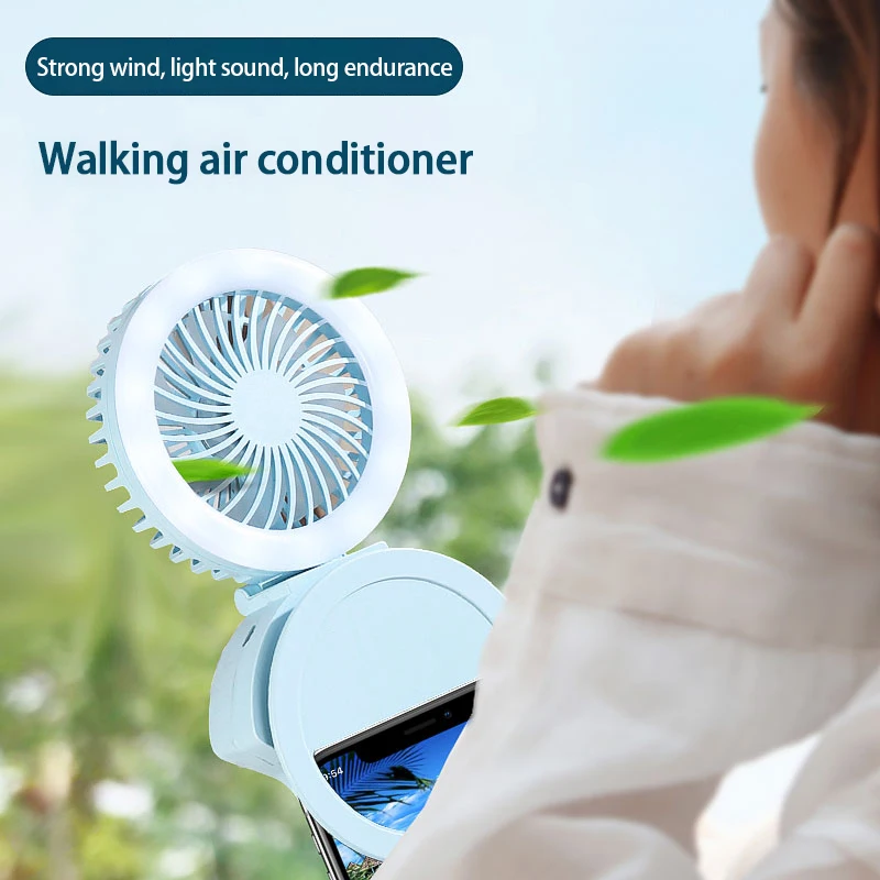 

New Mini USB Fan Fill Light Night Light Clip Desktop Folding Portable F4 Small Fan Three Gears Adjustable Four Hours Endurance