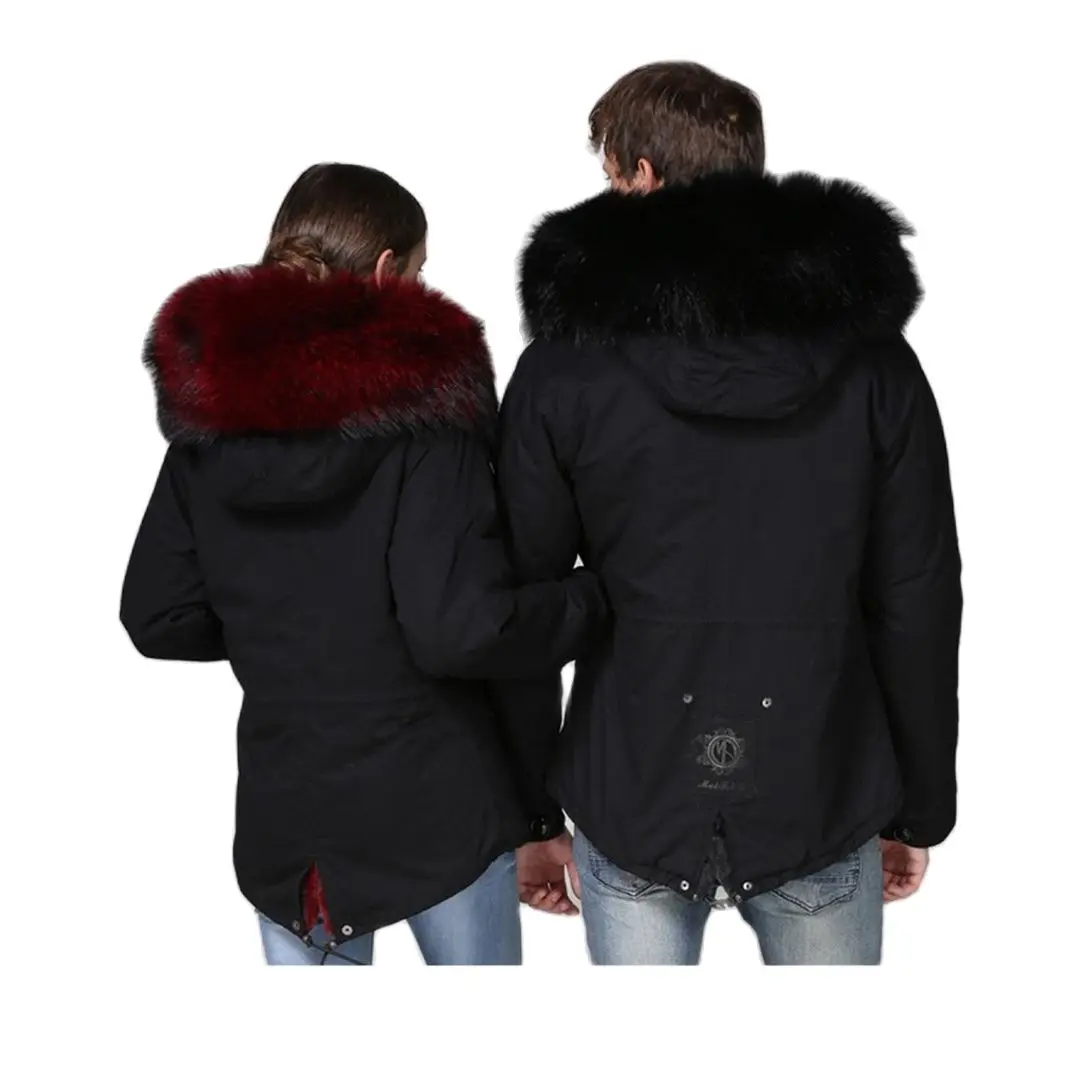 Парная Стильная черная меховая парка для жены и мужа толстая подкладка MR или MRS