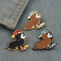 cool skateboard dogs enamel pins funny animals bag brooch girl boy lapel badge jewelry gift for kids friends cartoon accessories