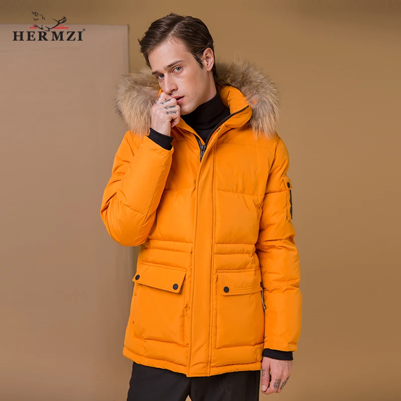 HERMZI 2020 Мужское Зимнее Пальто Зимняя Куртка Мужская Теплая Синтепон Аляска Парка