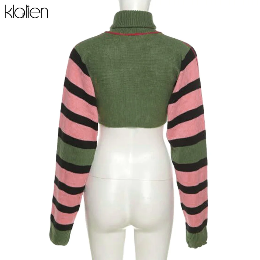 

KLALIEN Fashion Casual Long Sleeve Turtleneck Warm Autumn Sweater For Women Office Lady Streetwear Slim Short Pullover Sweater