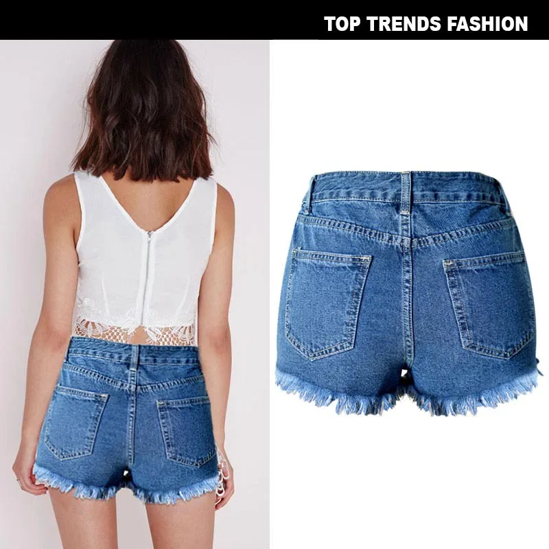 

2021 High Waist Denim Shorts Spring New Women European And American Popular Personality Embroidery Frayed Fringed Casual Shorts