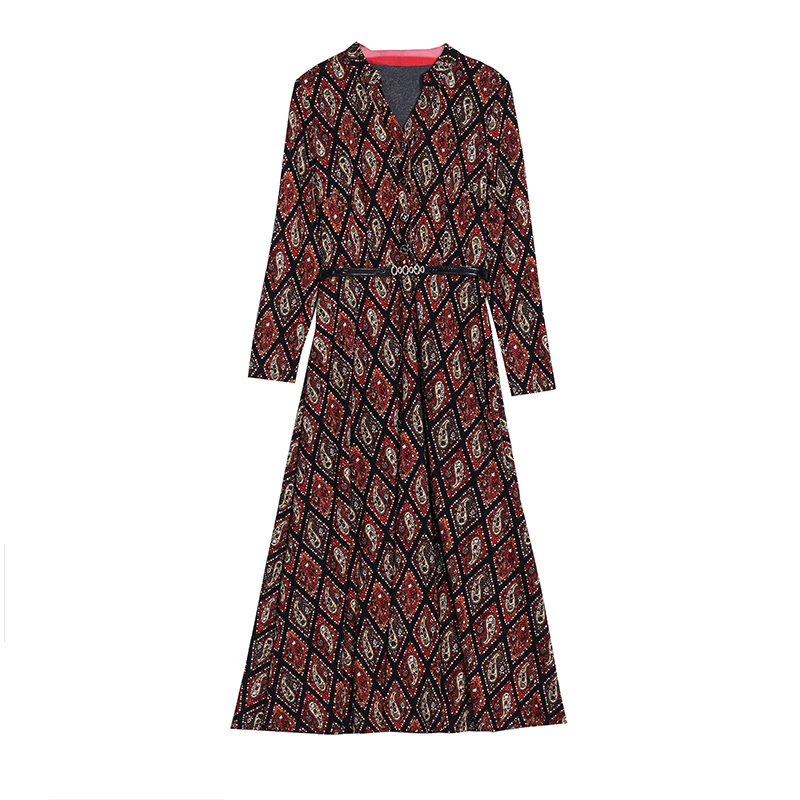 

2021 Plus Size Spring Winter Long Sleeve Dresses Vintage Print Boho Casual Midi Dress Elegant Women Bodycon Party Maxi Vestidos