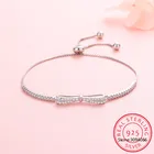 2021 Новый S925 штамп серебряный цвет Регулируемая цепочка Кристалл бант Шарм браслет и браслет для женщин элегантные свадебные ювелирные изделия sl067