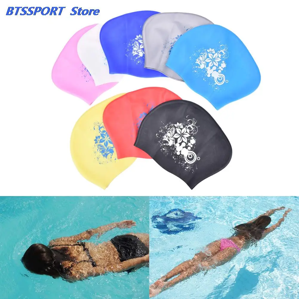 Силиконовая шапочка для плавания с длинными волосами женские водонепроницаемые