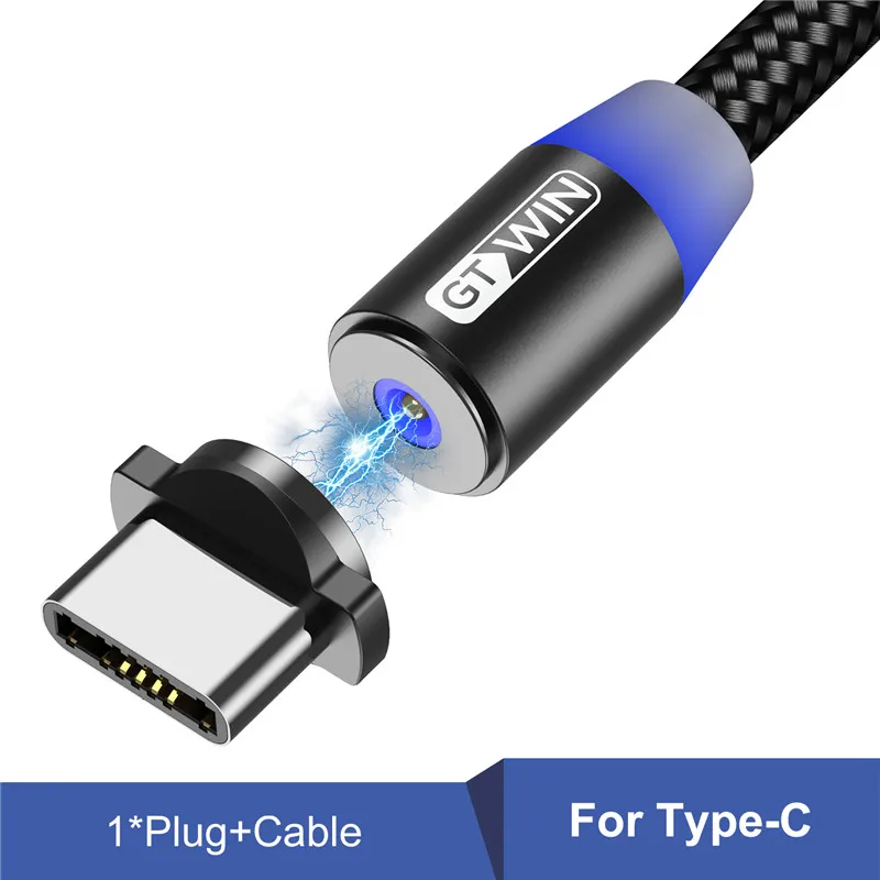 Black for Type C GTWIN Магнитный кабель для быстрой зарядки Micro usb type C зарядное устройство для iPhone 11 XR 7 samsung S9 S10 быстро магнитные телефонные кабели 1 м/2 м/3 м - Цвет: Black for Type C