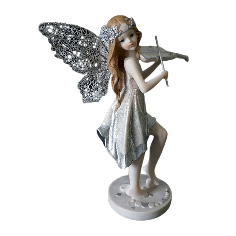 

Playing the Violin Music Girl Angel Statues Resin Statue Art Sculpture Crafts Figure Home Decoration Desk Ornaments Gifts