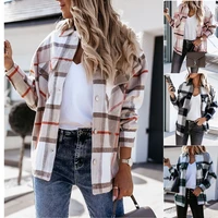 net red autumn and winter long sleeved loose plaid shirt jacket female fashion wild plus size spring and autumn womens clothing