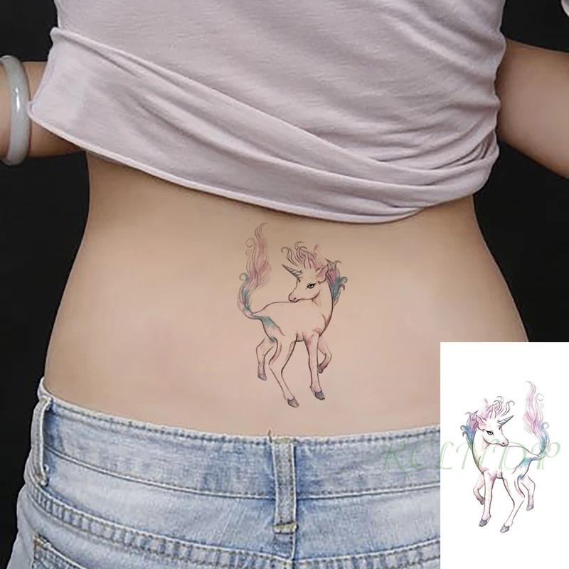 

Водонепроницаемый временная татуировка Стикеры мультфильм с единорогом, лошадью, животным флэш-тату поддельные татуировки золотого и сере...