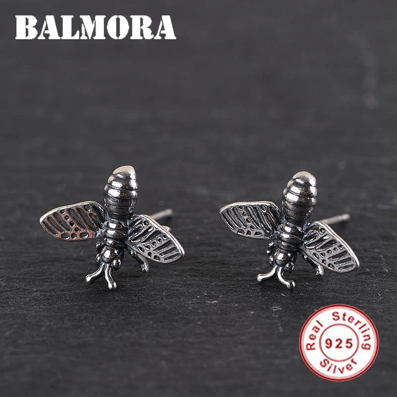 BALMORA Настоящее серебро 925 пробы милые маленькие пчелки серьги-гвоздики с животными для женщин подарок для девочек антикварные модные ювелирные изделия Brincos