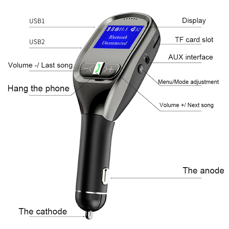 Car Bluetooth Fm Transmitter Mp3 Player Hands-Free Wireless Kit Usb Charging Interface Support Tf Card Flash Driver | Автомобили и