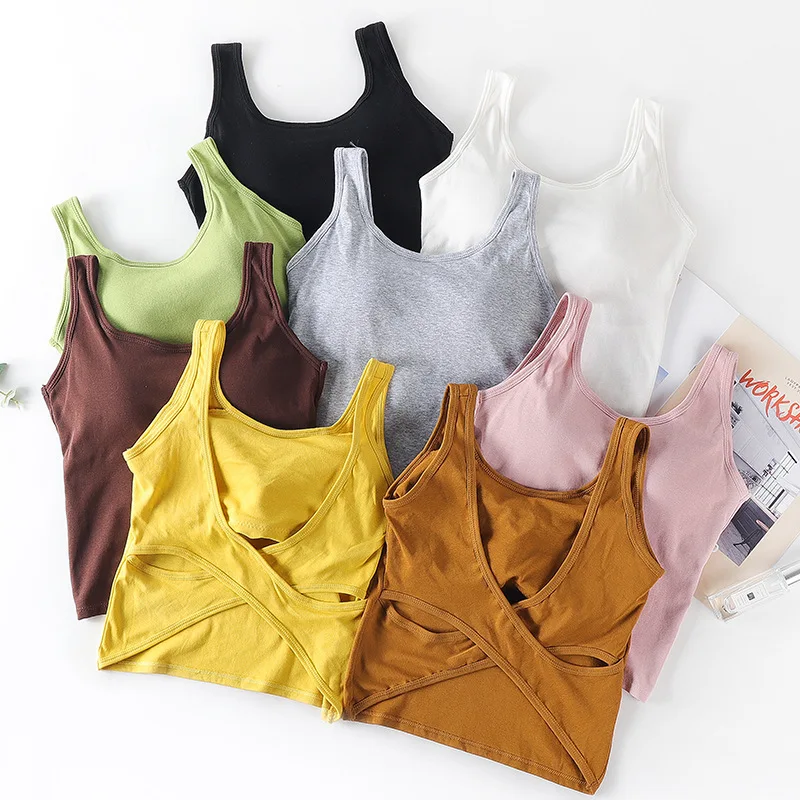 

New Style Thread Pure Cotton Beauty Back Vest Non-Steel Ring with Chest Pad Base Underwear Sexy Cross Backless GIRL'S Wrap-aroun