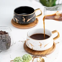 marble ceramic coffee mug breakfast milk mugs beer drink glass tea cup gold plated handle wood saucer lid drinkware gift cups