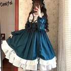 COOLFEL винтажное милое однотонное платье в викторианском стиле с оборками и бантом для косплея Лолита