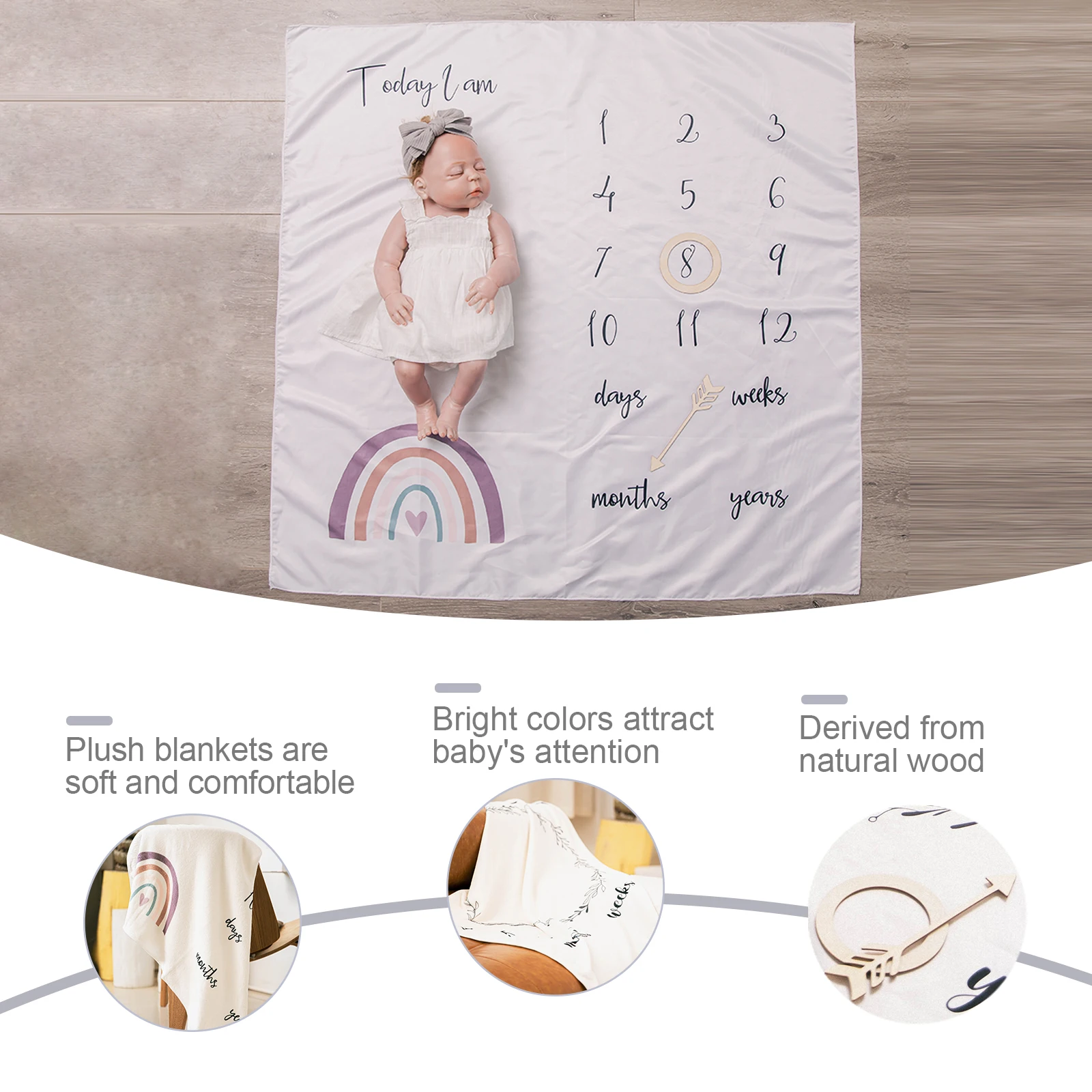 Conjunto de tarjetas conmemorativas para fotograf&iacute;a de beb&eacute;, Set de 4 unids/set de tarjetas conmemorativas de madera para reci&eacute;n nacido, accesorios de fotograf&iacute;a mensuales, juguete de recuerdo-3