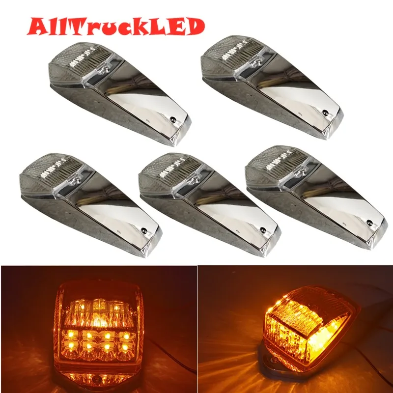 5Pcs 12v 24v Truck Cab Marker Light 17 LED Amber Top Roof Running Lights Trailer for Peterbilt Kenworth Freightliner Mack |