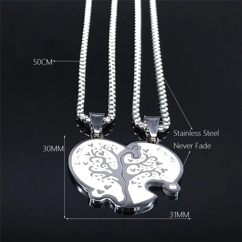 

2 Couple Tree of Life Stainless Steel Chain Necklace Silver Color Statement Necklace Jewelry acero inoxidable joyeria N4243S01