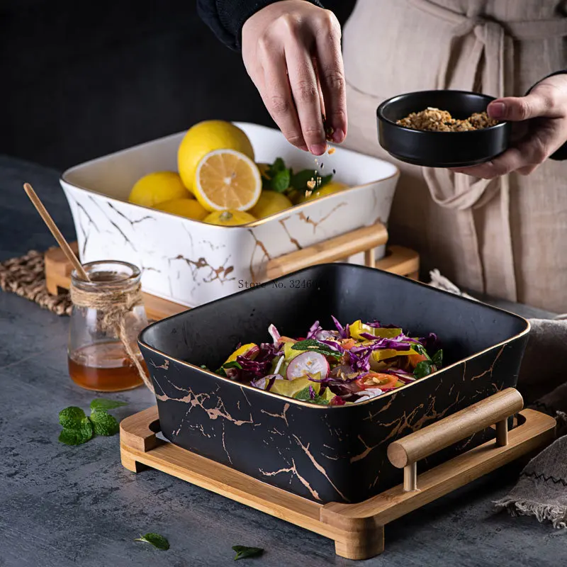 

K-STAR Nordic Style Marble Fruit Bowl Creative Dessert Snack Plate Household Living Room Ceramic Square Salad Bowl New 2020