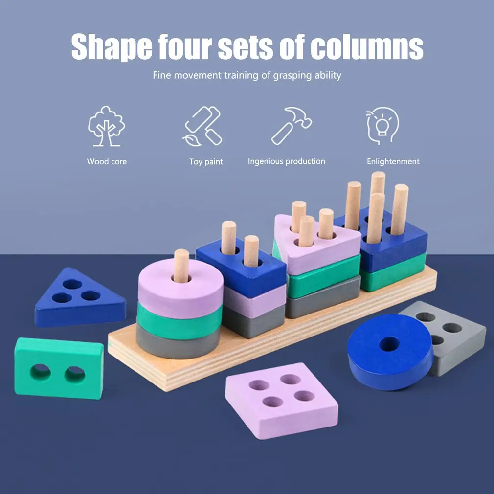 

Montessori Toy Wooden Building Blocks Early Learning Educational Toys Color Shape Match Kids Puzzle Toys For Children