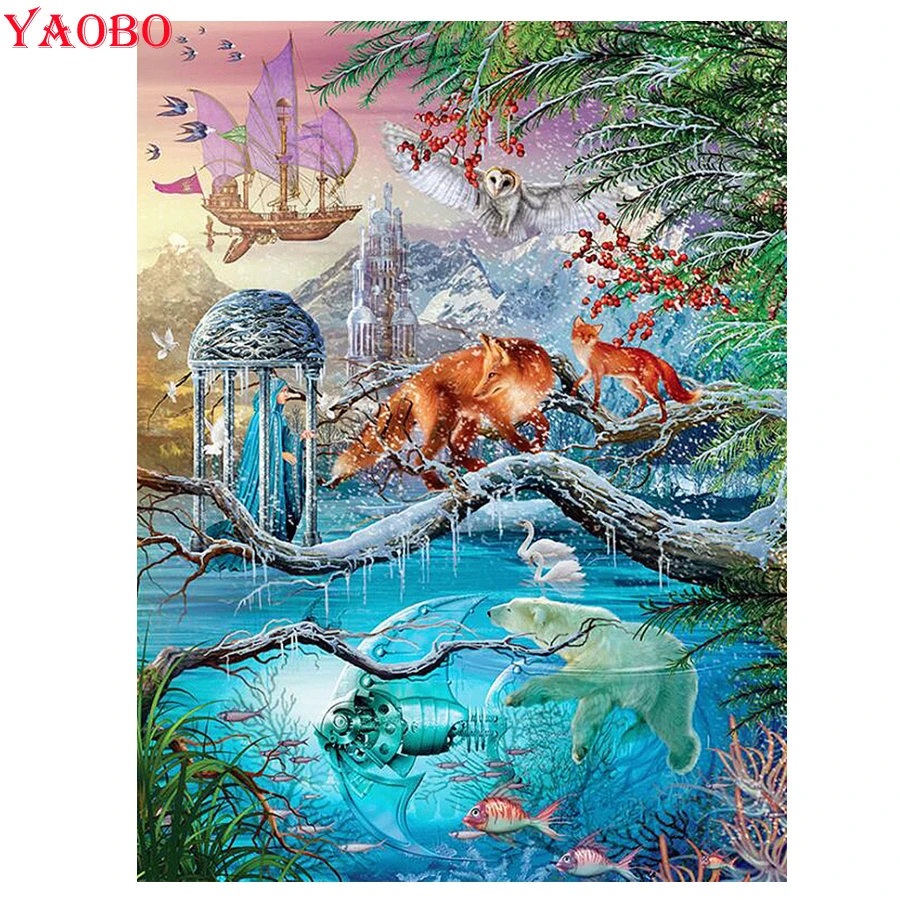

Animal Fox Polar Bear diamond embroidery pictures of rhinestones 5d diy diamond painting mosaic cross stitch for living room art