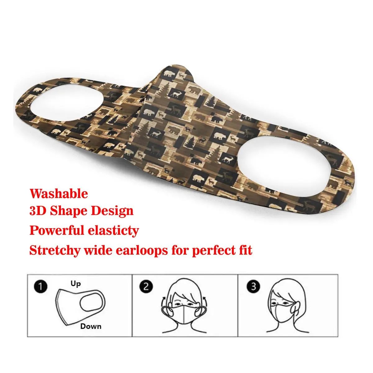 

Rustic Forest Wood Bear Moose Cotton Masks Festive Party Respirator Keep Warm Camouflage Anti Dust Mouth Muffle