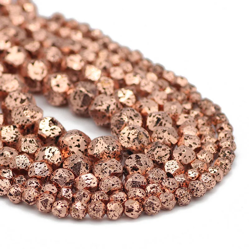 

6/8/10/12MM Red Bronze Volcanics rock Natural Stone Faceted Round Spacers Lava Loose Beads For DIY Jewelry Making Bracelet