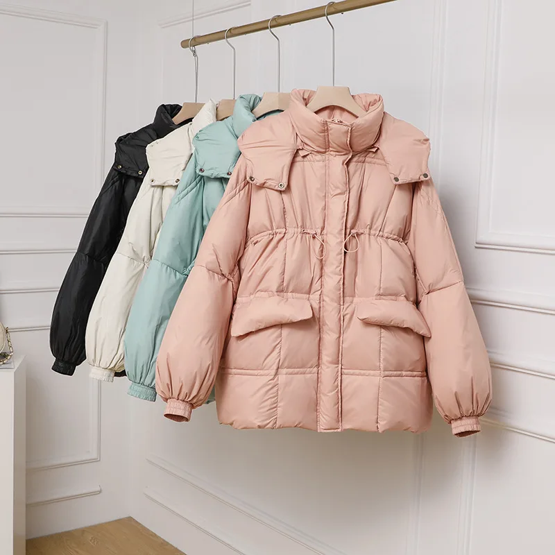 

Женский белый пуховик с капюшоном, зимнее плотное пальто ярких цветов, 2022