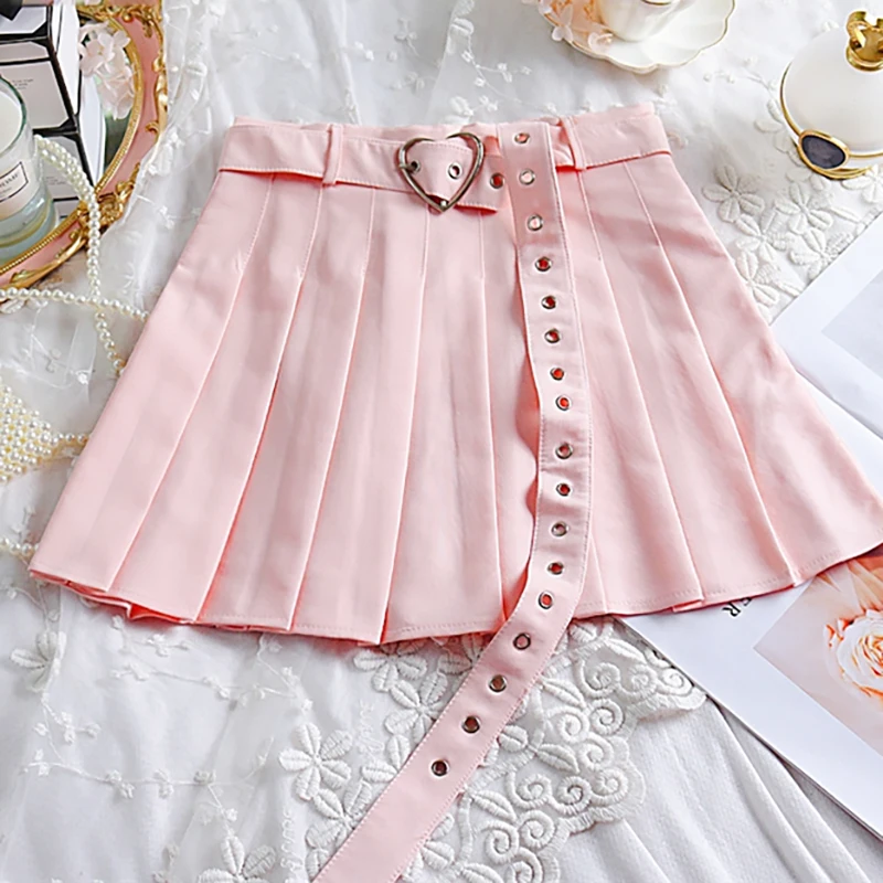 

2021 New Summer Mini Women Pleated Skirt High Waist Heart Shape Female Bands Short Pleated Skirt High Quality