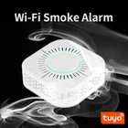 Датчик дыма Tuya, умный мини-детектор дыма с Wi-Fi и управлением через приложение
