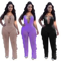 new hot selling of 2022 spring and summer individual pure color mesh pants two piece one piece pants