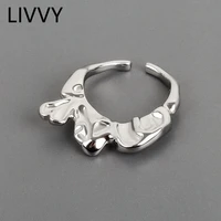 livvy silver color irregular texture ring for women simple personality open adjustable jewelry gifts