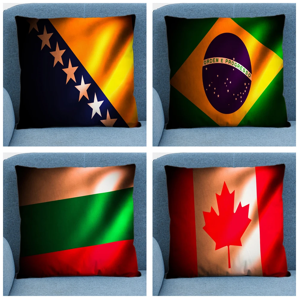 

Country Flag Soft Short Plush Cushion Cover Pillow Case for Home Sofa Car Decor Pillowcase Car Geometric Country Flag45X45CM
