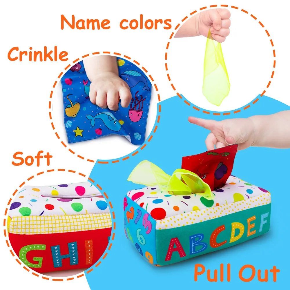 Teytoy-caja de pa&ntilde;uelos de My First Baby, juguete sensorial cuadrado Montessori de alto contraste, relleno suave, aprendizaje educativo para ni&ntilde;os-4