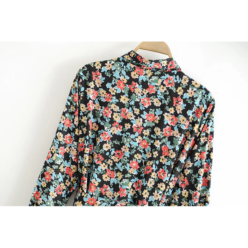 Модное винтажное женское платье с цветочным принтом и длинным рукавом из