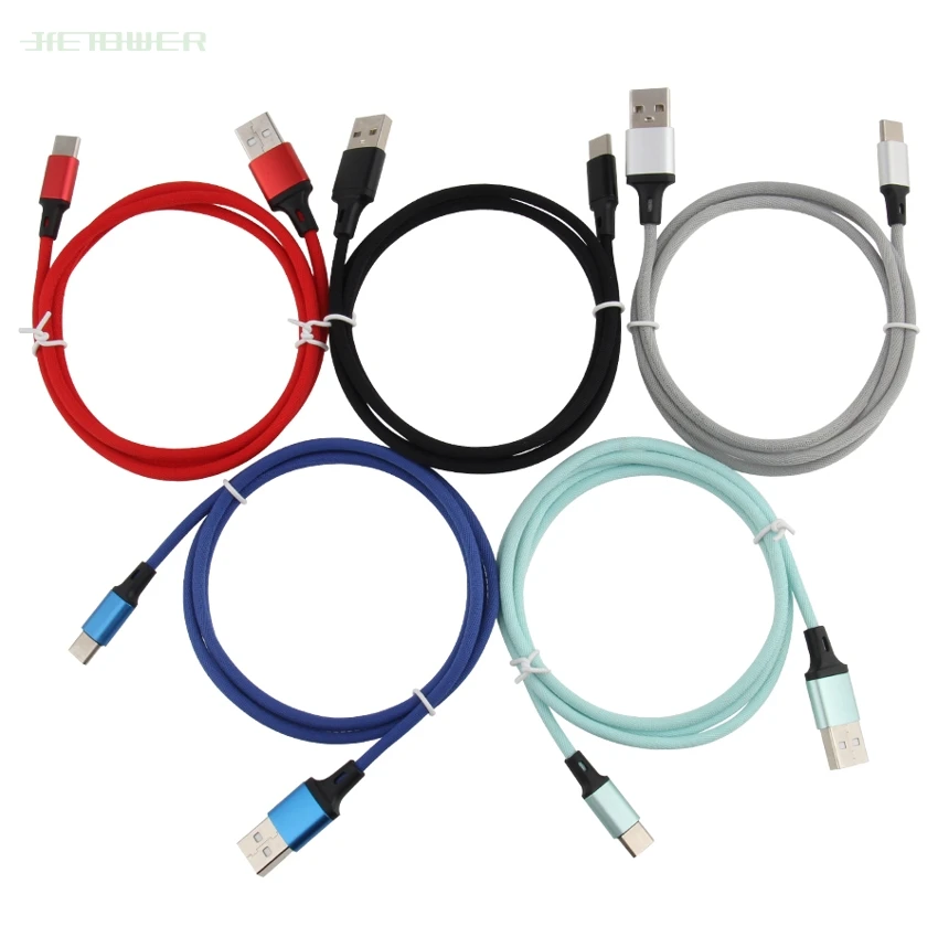 50 шт./лот USB кабель Type C 1 м чистый цвет плетеный Быстрая зарядка для Huawei P20 Samsung Galaxy S9
