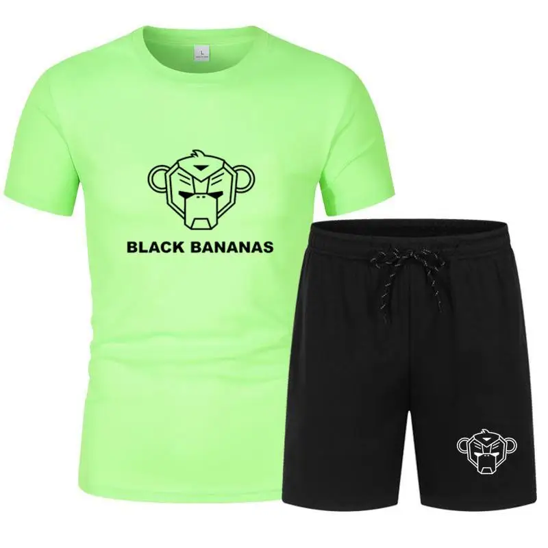 

Fashion T-shirt Shorts Suit BLACK BANANAS Men's Summer 2 Sportswear + Shorts Suit Men's Beach Casual Shirt Suit Sportswear 4XL