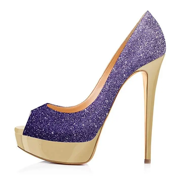 

Женские туфли-лодочки на платформе с открытым носком и блестками