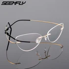 Очки Seemfly кошачий глаз женские, винтажные ультралегкие очки без оправы с прозрачными линзами, простые зеркальные, из титанового сплава