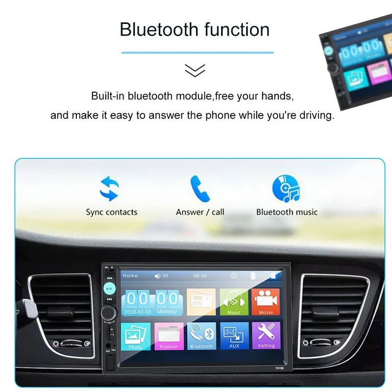 Автомагнитола 2 Din MP5-плеер с 7 &quotHD цифровым дисплеем Bluetooth USB сенсорным экраном |