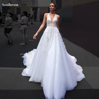 smileven princess wedding dress 2019 a line lace bride dresses with feather v neck appliqued vestido de noiva for girls