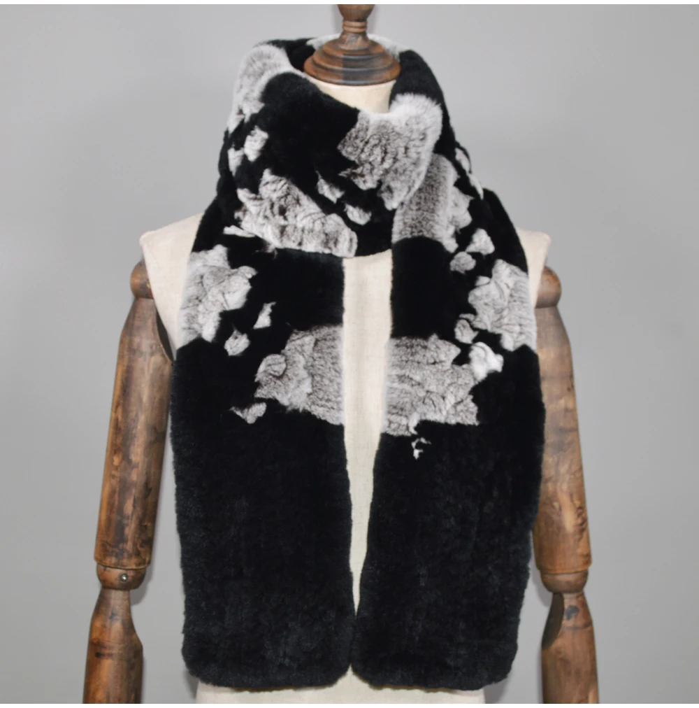 Winter Long Style Women Real Rex Rabbit Fur Scarf Rex Rabbit Fur Warm Soft Ring Scarfs High Quality Knit Rabbit Fur Scarves