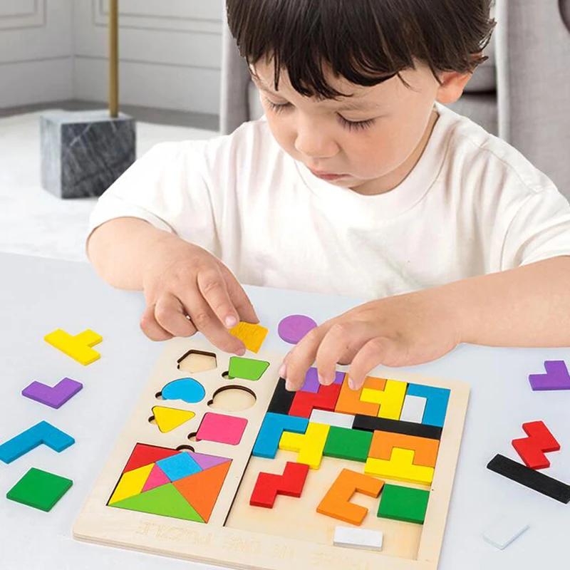 

Wooden Montessori 3D Puzzle Toys For Children Funny Tangram Jigsaw Math Building Blocks Games Imagination Learning Toys Kid Gift