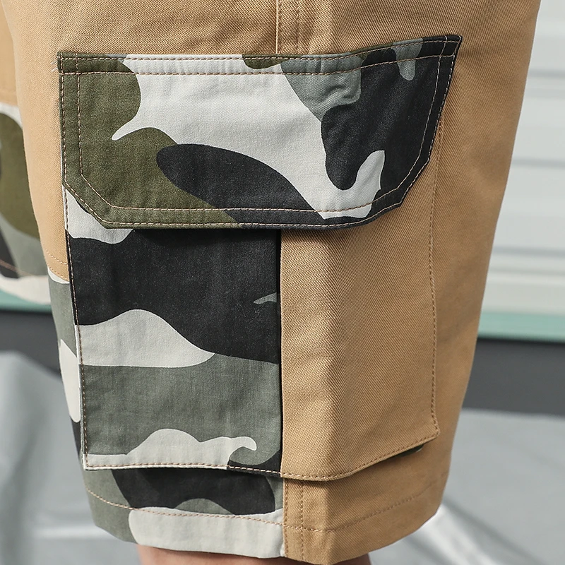 Мужские шорты в стиле пэчворк черные удобные повседневные с эластичным поясом и