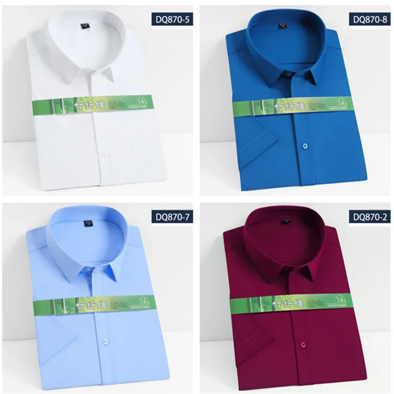 

2023 Comfortable Breathable Fabric Shirt Men's Business Casual Short-Sleeve Square Collar Summer Solid Color Slim Tooling