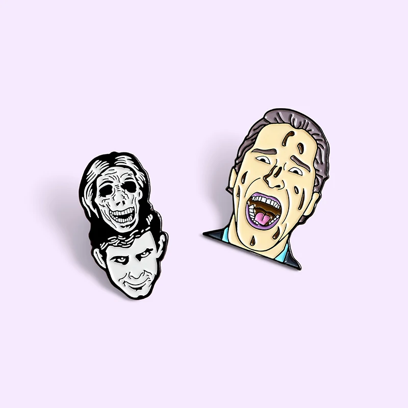 

Horror man woman head round brooch cut pin Creative cartoon Horror skull pin badge enamel metal women accessories gifts